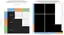 Left: a 3×3 block matrix of which regions may attend to which, showing action → visual on and visual → action off. Right: the real compiled attention mask over 186 allocated positions