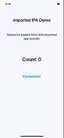 An app built on Linux, imported as an IPA, before the tap: Count: 0