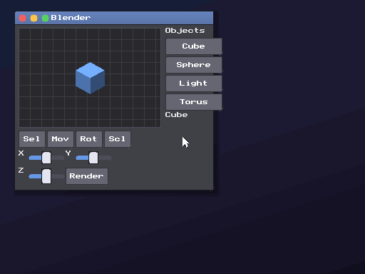 A pixel-art Blender-style GUI environment the tensor computer's agents are trained to operate