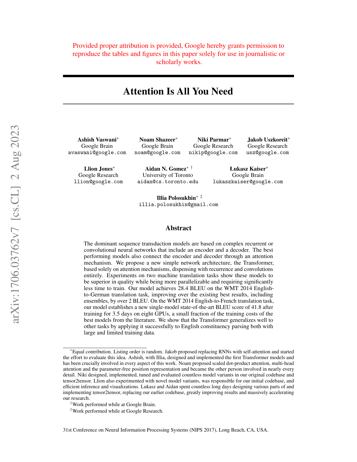 First page of Attention Is All You Need