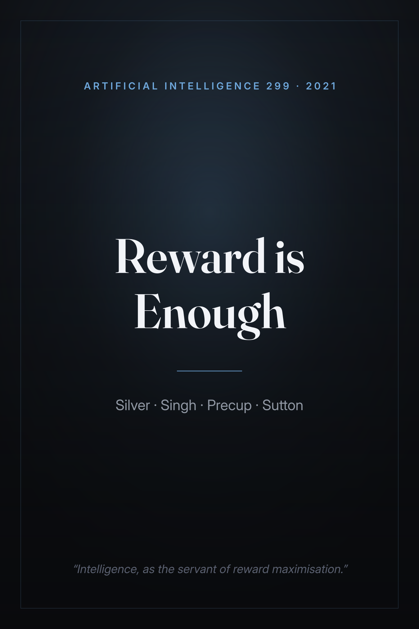 Cover plate for Reward is Enough