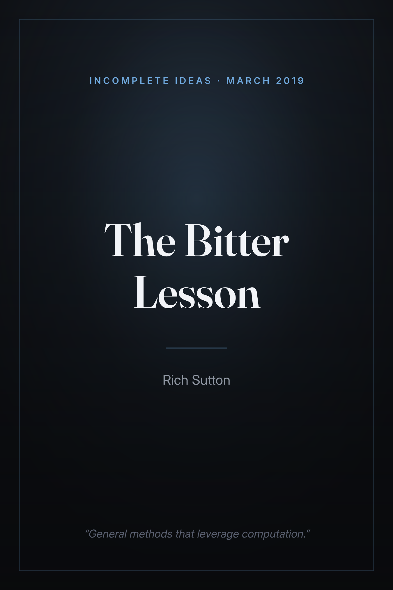 Cover plate for The Bitter Lesson by Rich Sutton