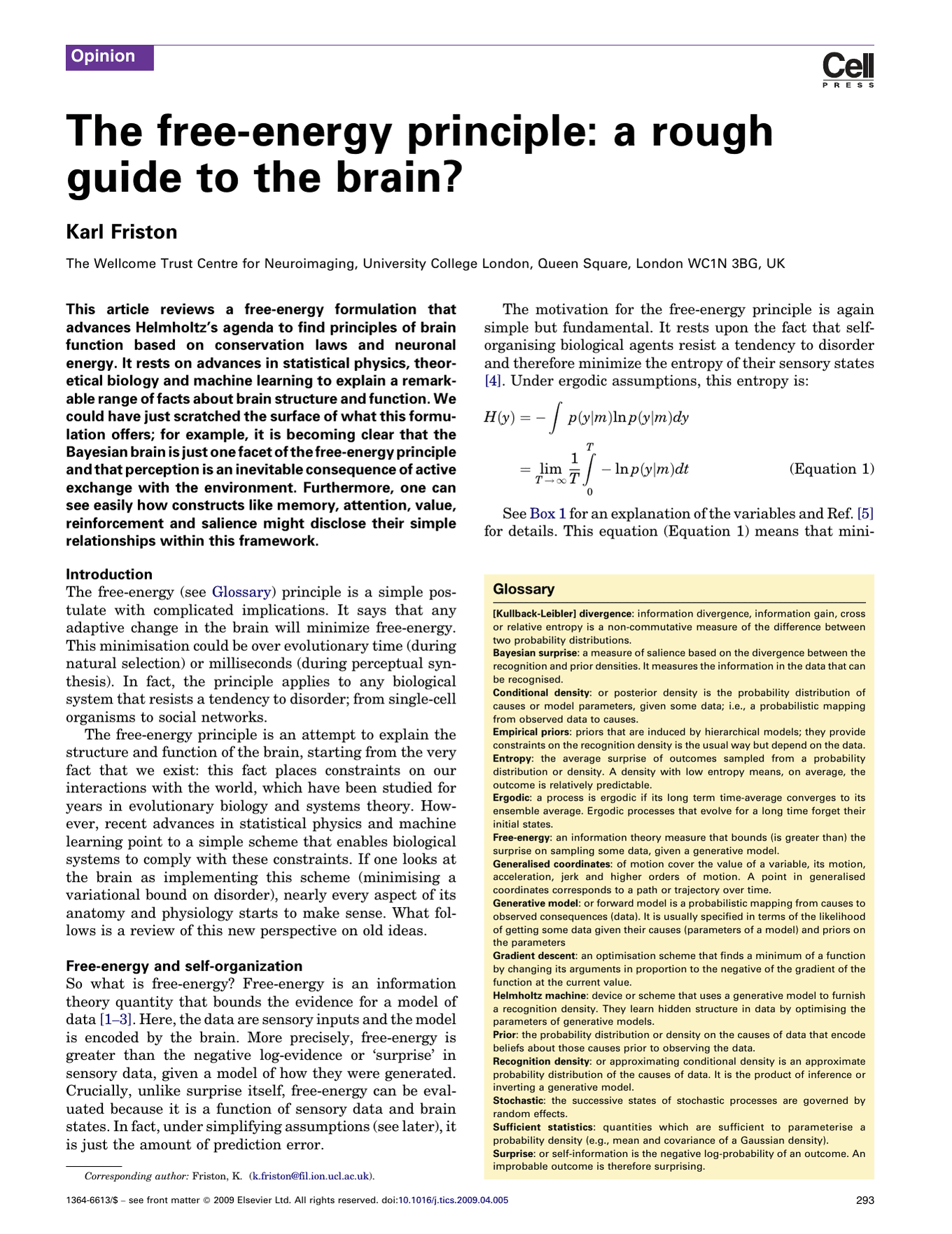 First page of The free-energy principle: a rough guide to the brain?